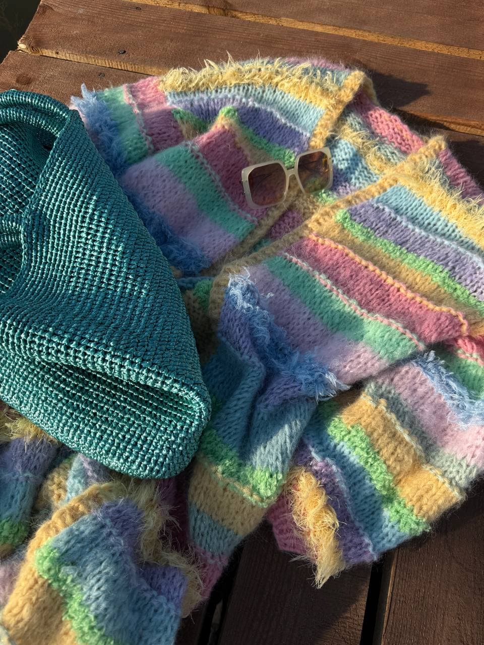 Oversized pastel alpaca cardigan long thumb 4